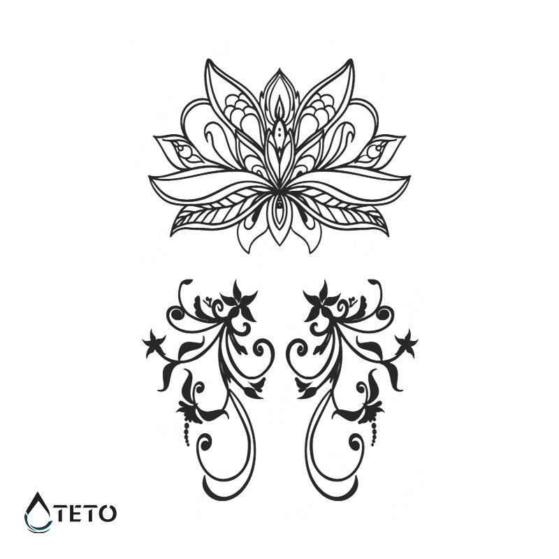 Mandala y flores – set – Semipermanente - TETO - Tatuajes Temporales
