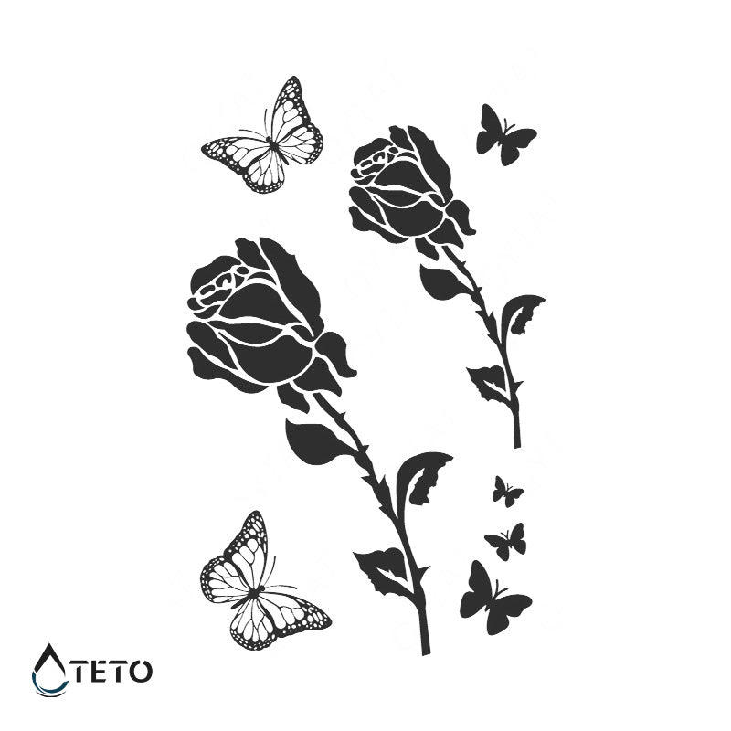Rosas con mariposas - set – Semipermanente - TETO - Tatuajes Temporales