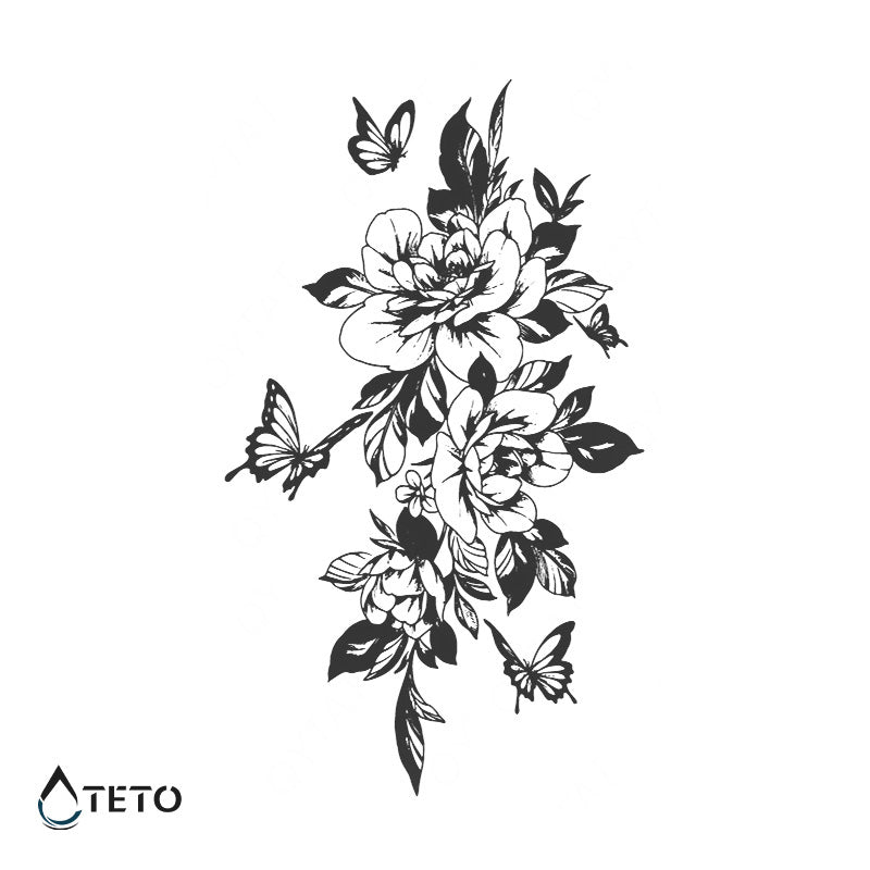 Flores con mariposas – Semipermanente - TETO - Tatuajes Temporales