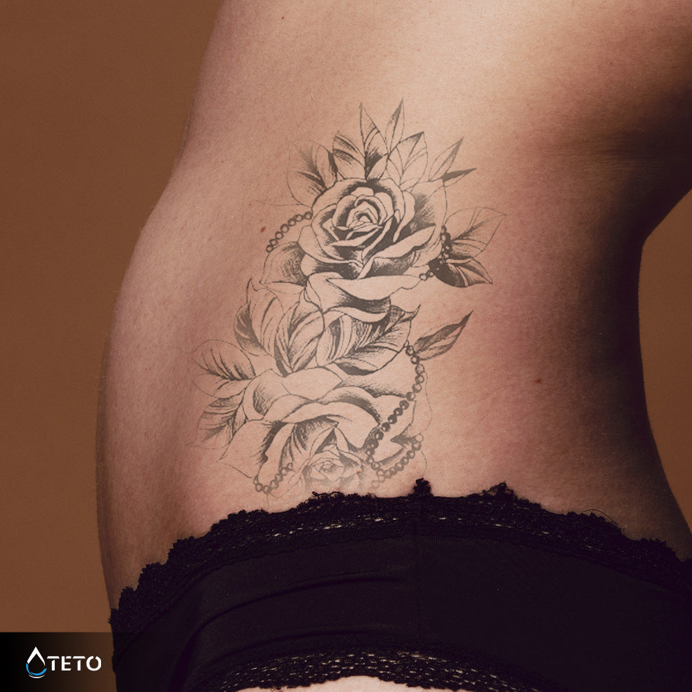 Rosa con cuentas – Semipermanente - TETO - Tatuajes Temporales