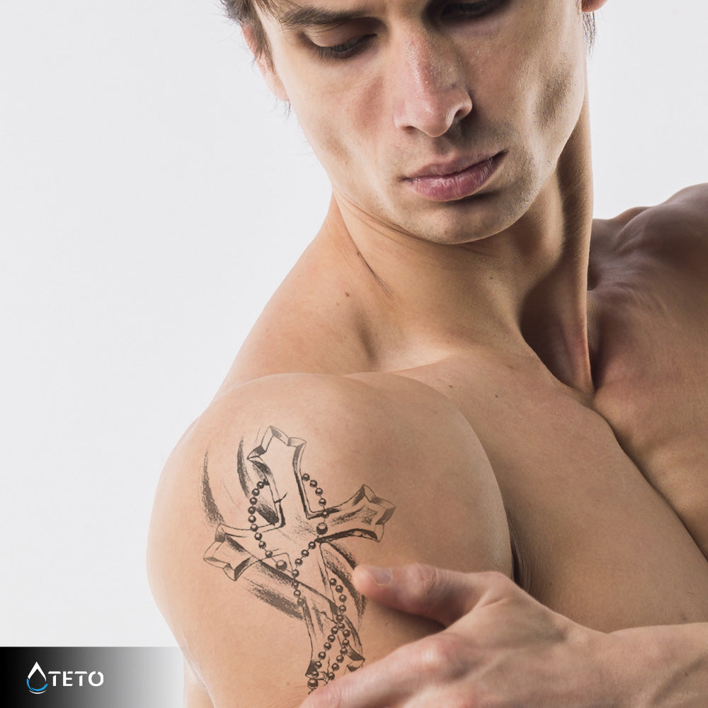 Cruz con rosario - set – Semipermanente - TETO - Tatuajes Temporales