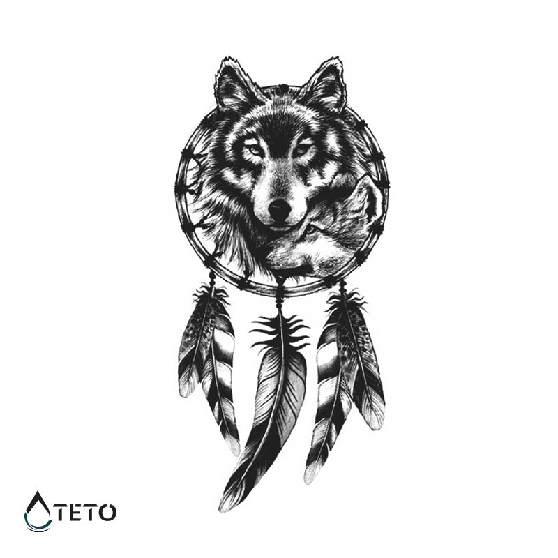 Lobo con atrapasueños – Semipermanente - TETO - Tatuajes Temporales