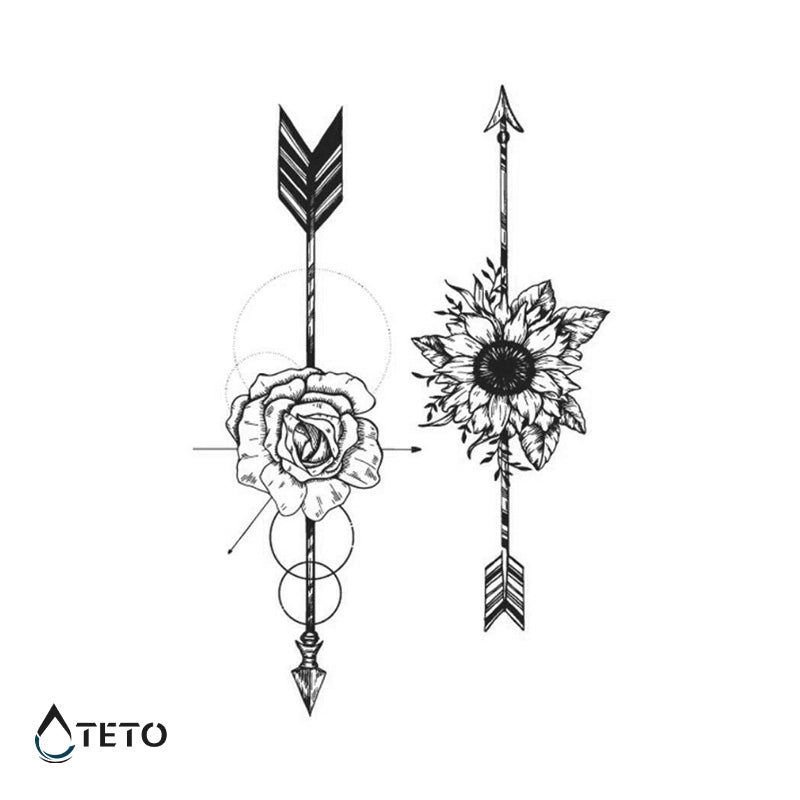 Flechas con flor - set – Semipermanente - TETO - Tatuajes Temporales