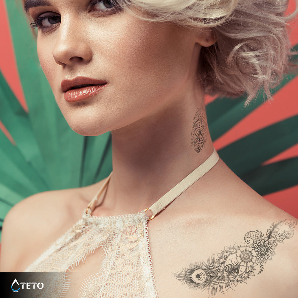 Plumas de pavo real - set – Semipermanente - TETO - Tatuajes Temporales
