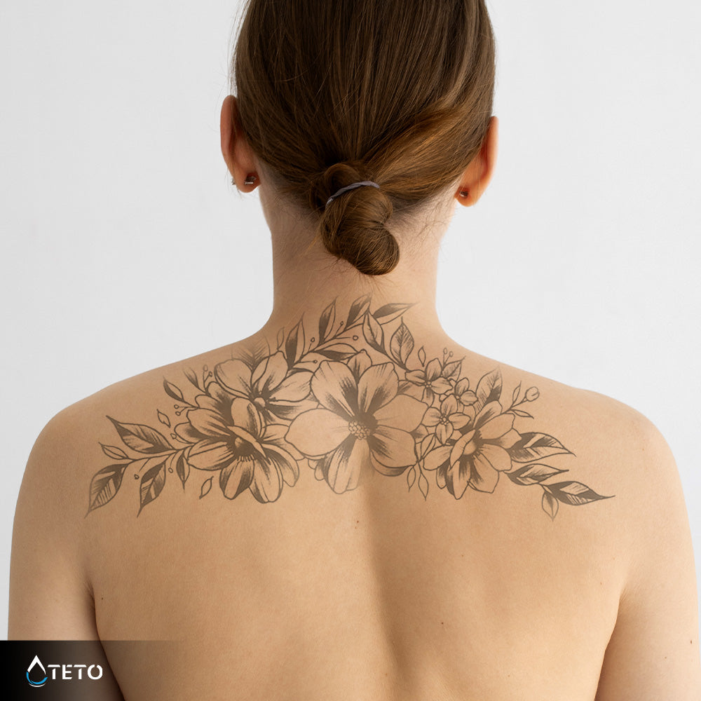 Flores en escala de grises – Semipermanente - TETO - Tatuajes Temporales