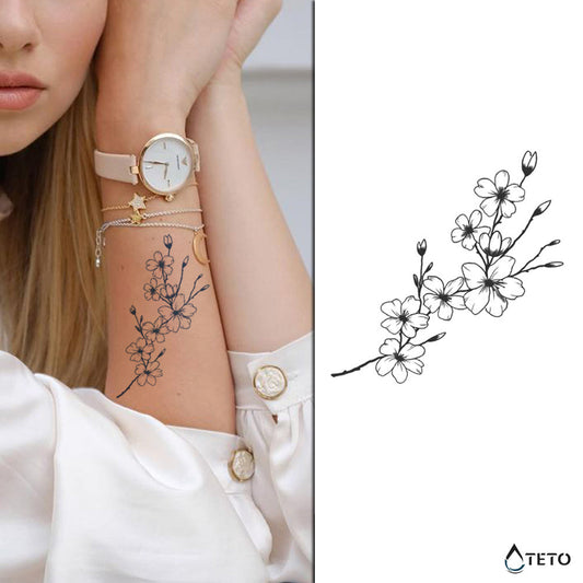 Flor de sakura – Semipermanente - TETO - Tatuajes Temporales