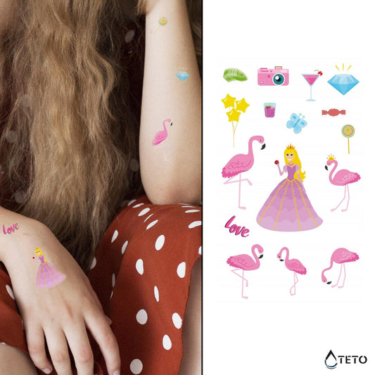 Princesa y flamencos - set - TETO - Tatuajes Temporales