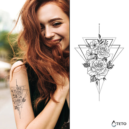 Ramo de rosas en triángulo – Semipermanente - TETO - Tatuajes Temporales