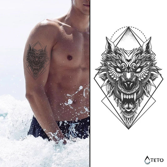 Lobo geométrico – Semipermanente - TETO - Tatuajes Temporales