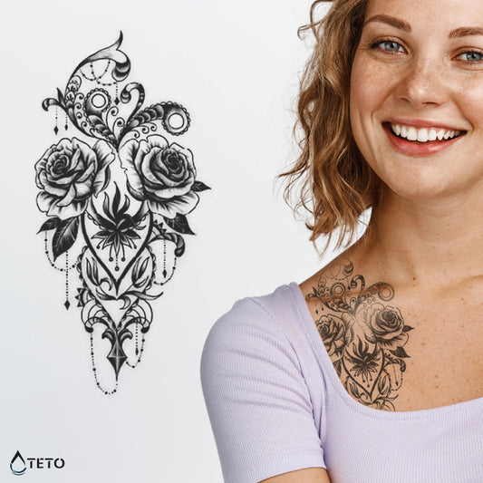 Adorno de rosas – Semipermanente - TETO - Tatuajes Temporales