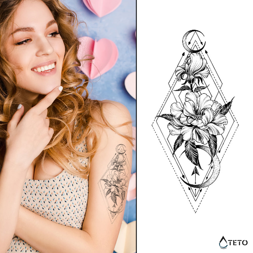Flores geométricas – Semipermanente - TETO - Tatuajes Temporales