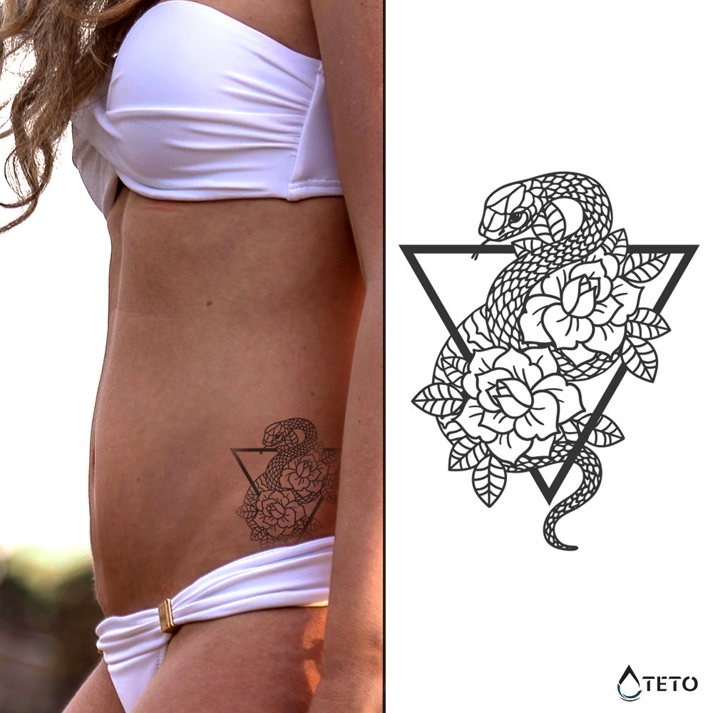 Serpiente con flor – Semipermanente - TETO - Tatuajes Temporales