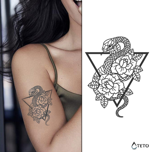 Serpiente con flor – Semipermanente - TETO - Tatuajes Temporales