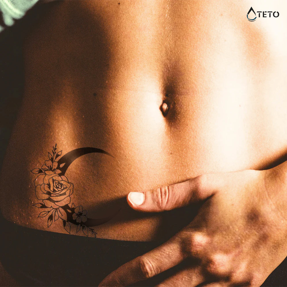 Luna con rosas – Semipermanente - TETO - Tatuajes Temporales