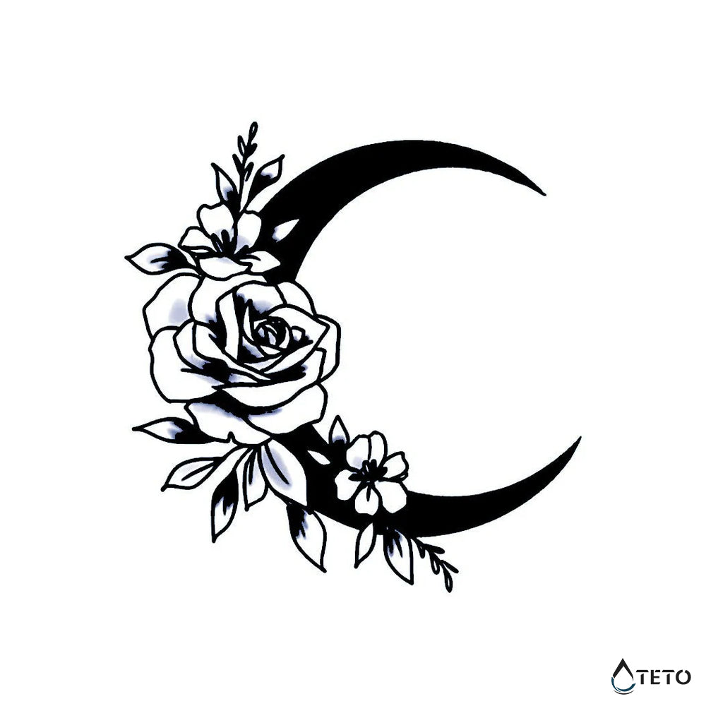 Luna con rosas – Semipermanente - TETO - Tatuajes Temporales
