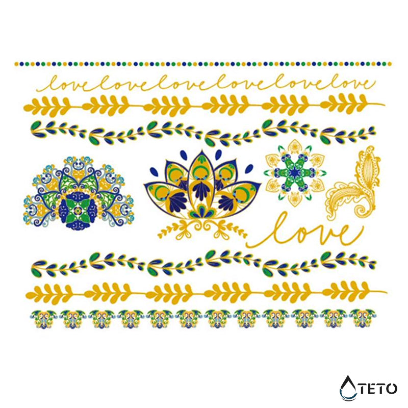 Amor, hojas y mandalas – set - TETO - Tatuajes Temporales