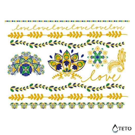 Amor, hojas y mandalas – set - TETO - Tatuajes Temporales