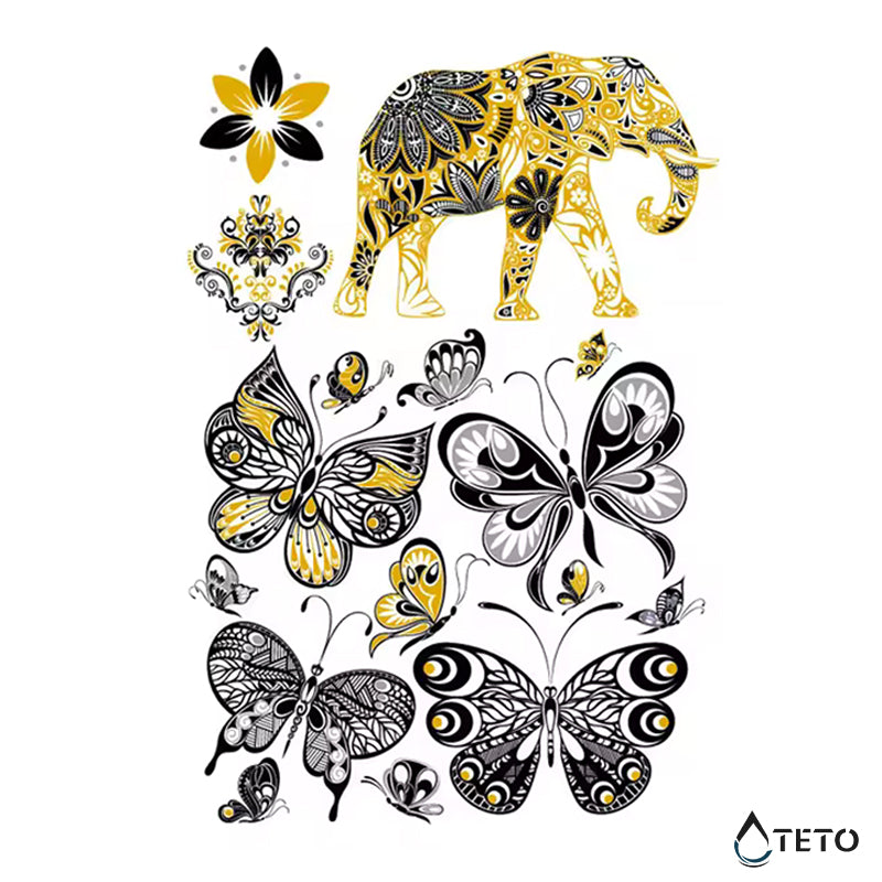 Mariposas y elefante - set - TETO - Tatuajes Temporales