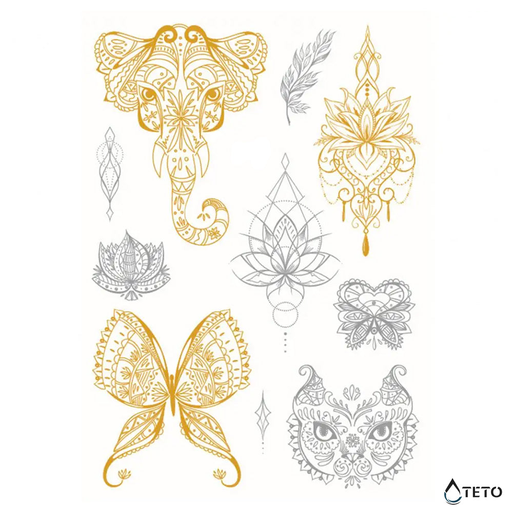 Flores metálicas – set - TETO - Tatuajes Temporales