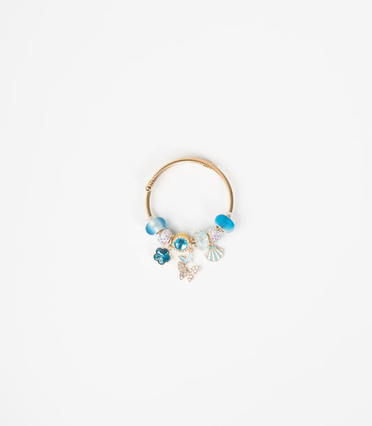 Brazalete dorado con dijes azules