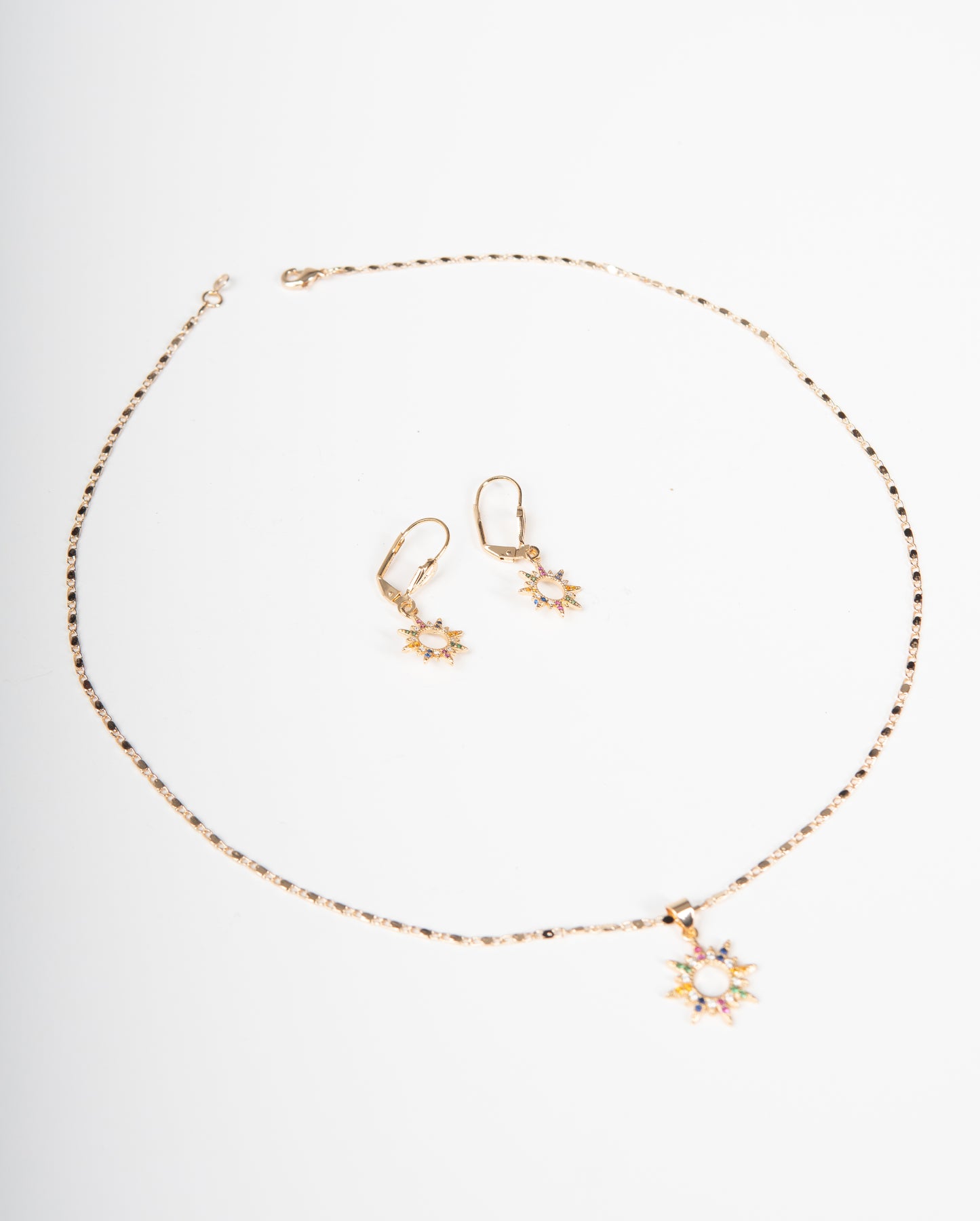 Set collar y aretes flor multicolor